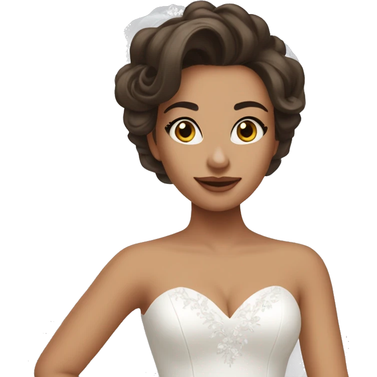 beautiful brunette girl with blowout hair in big beautiful wedding dress emoji