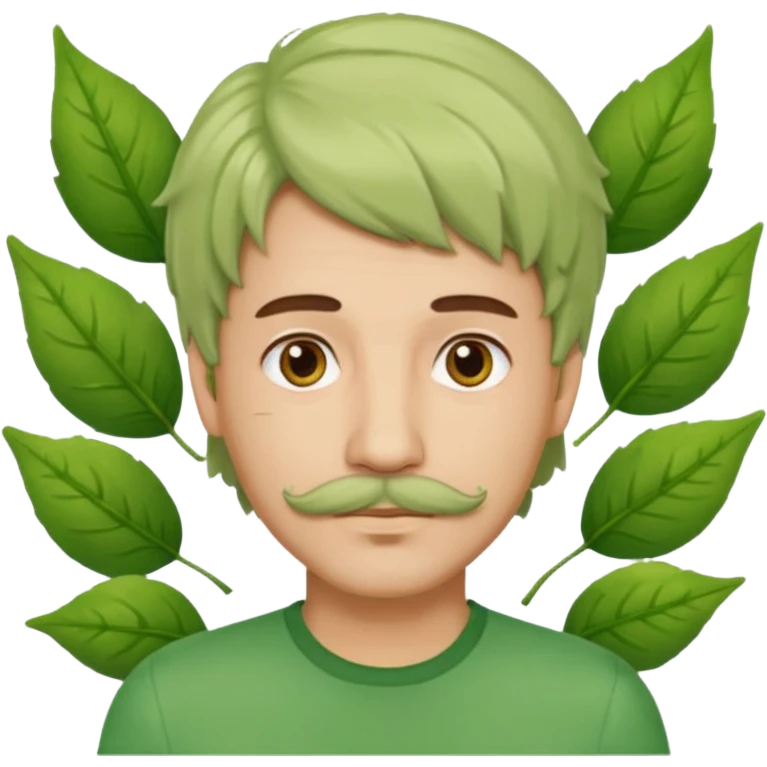 The Tree of Wisdom of The Wiggles with light skin, brown eyes, green leaves wig and thin mustache, green shirt emoji