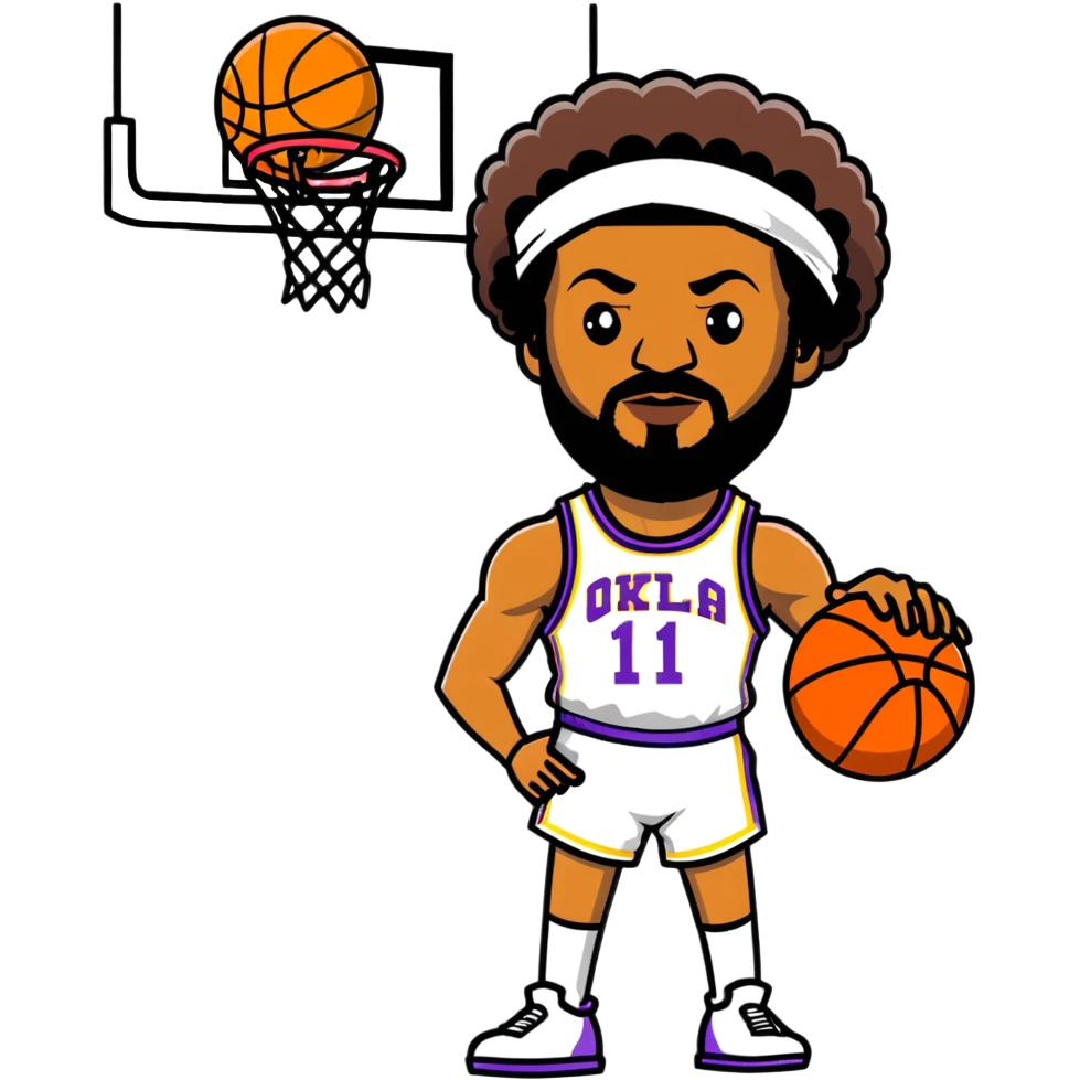 Wilt Chamberlain basketball player, tall, afro, headband, holding basketball emoji