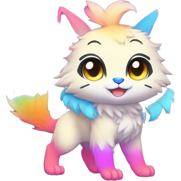 Anthro Fluffy Cool Cute Magical Elemental Shiny Colorful Neon Vibrant Colors Sparkle Kemono-style Chibi Fantasy-Animal-Fakémon-Pokémon-Hybrid Fur Sona Aesthetic Full Body emoji