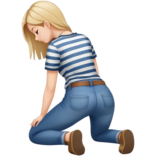 girl in jeans and striped shirt kneeling on the ground seen from behind emoji