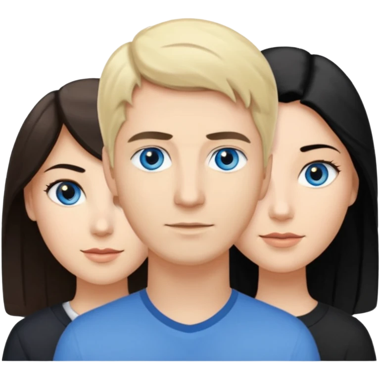 Blond woman blue eyes on left. Man with black hair and greye eye in the middle. Brown hair woman with greye eyes on the right emoji