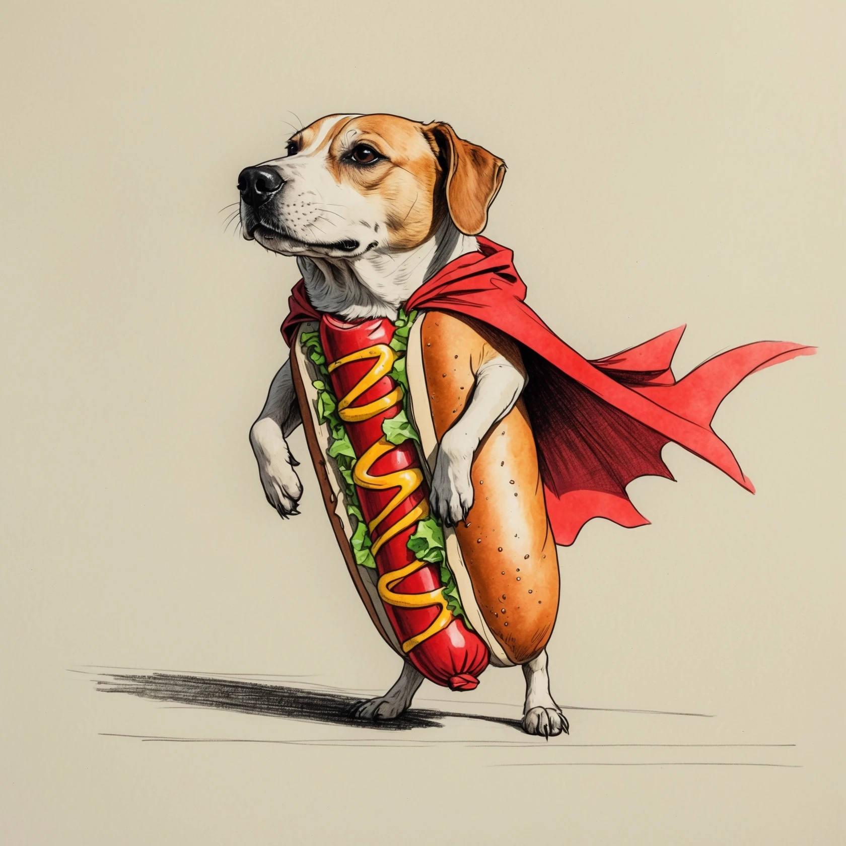 hot dog wearing a red cape pencil sketch emoji