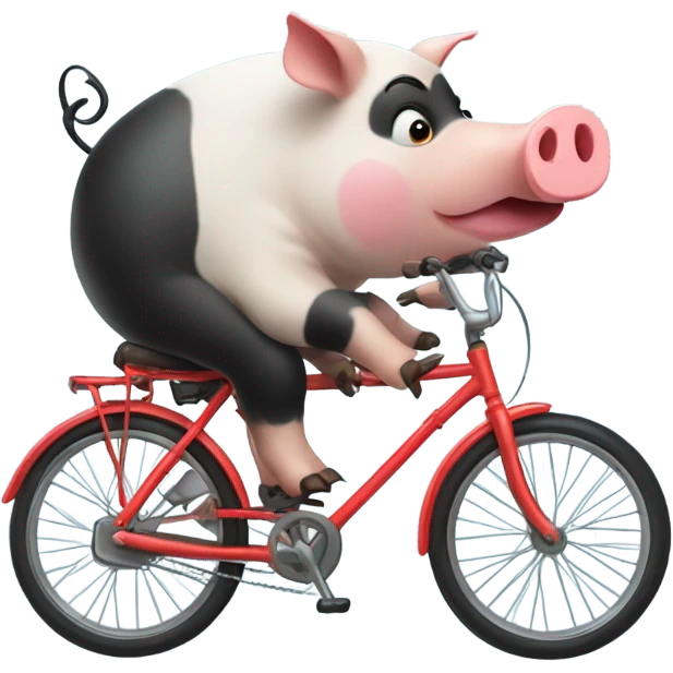 Pig on a bike licking a panda emoji