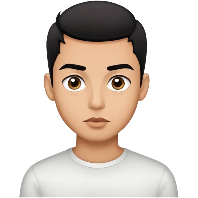 young man with modern black haircut, big eyes, medium lips, big eyebrows emoji