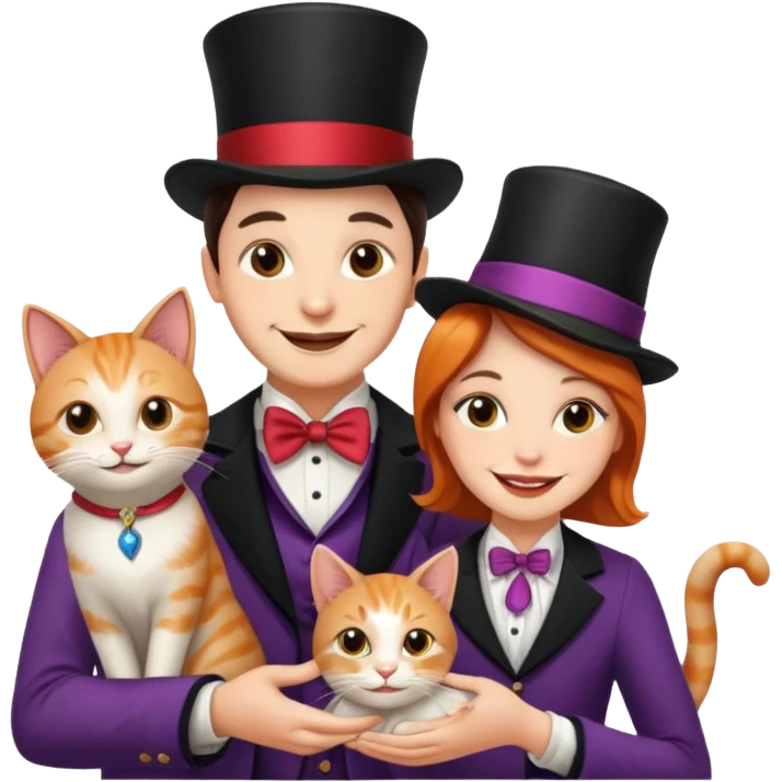 magician couple and their pet cat emoji