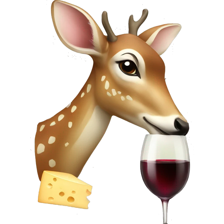 deer drinking from a glass of wine and eating cheese emoji