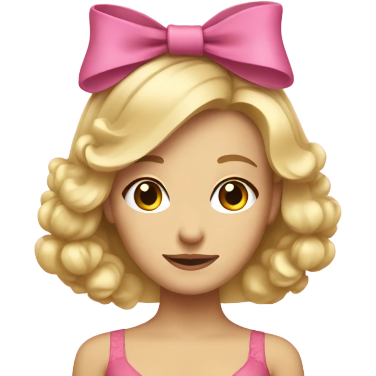 Blonde lady with bow in hair looking cute  emoji
