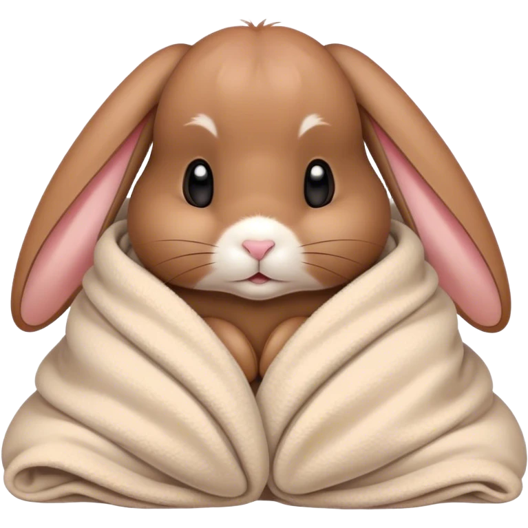 Floppy-eared brown bunny cozy in blanket  emoji