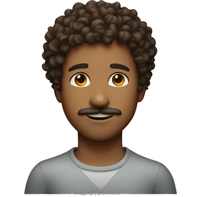 Boy with curly brown hair and freckles and small beard and mustache  emoji
