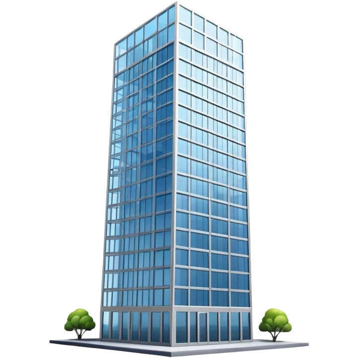 generate realistic detailed office glass building in 3d style emoji