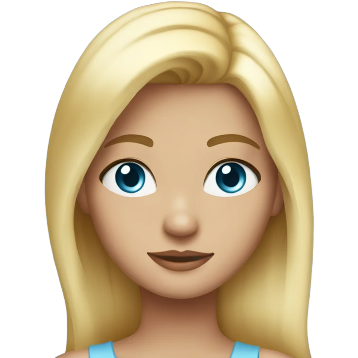 girl with blond hair and blue eyes wearing a baby blue top and gold jewlery emoji