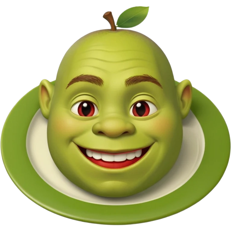 shrek on a plate with an apple inside his mouth emoji