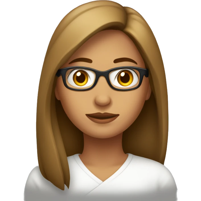mujer, pelo corto liso marron, ojos marron, tez blanca, lentes redondos emoji