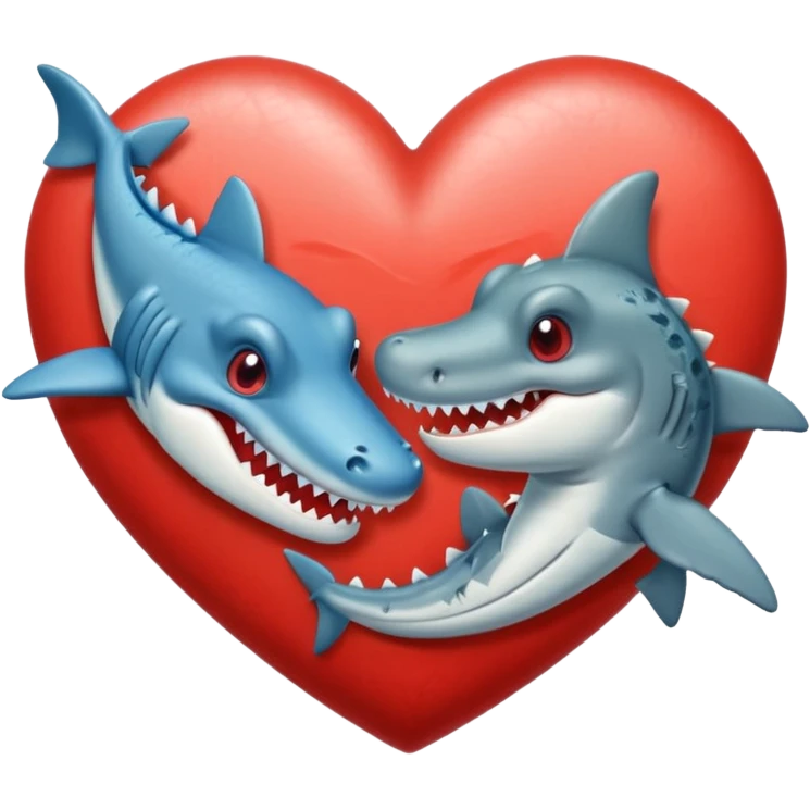 A cute crocodile and a cure shark in a heart emoji