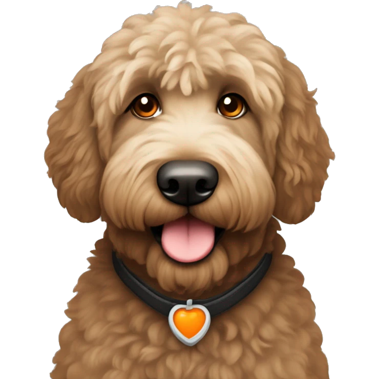 Black straight hair labradoodle with an orange collar emoji