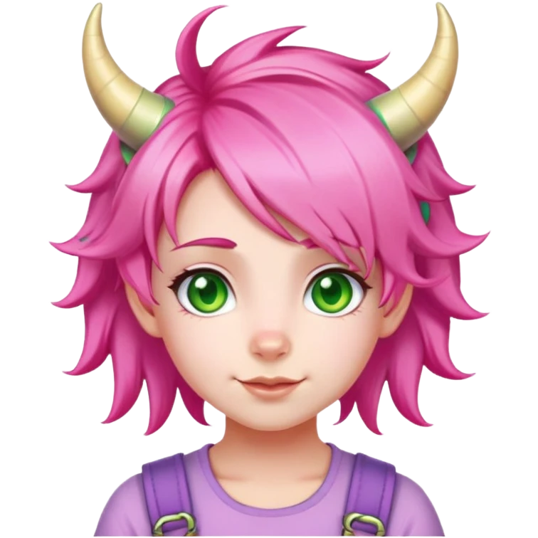 Anya Forger from Spy x Family, cute little girl with pink hair styled with two horn-like tufts, green eyes, and a cheerful expression emoji