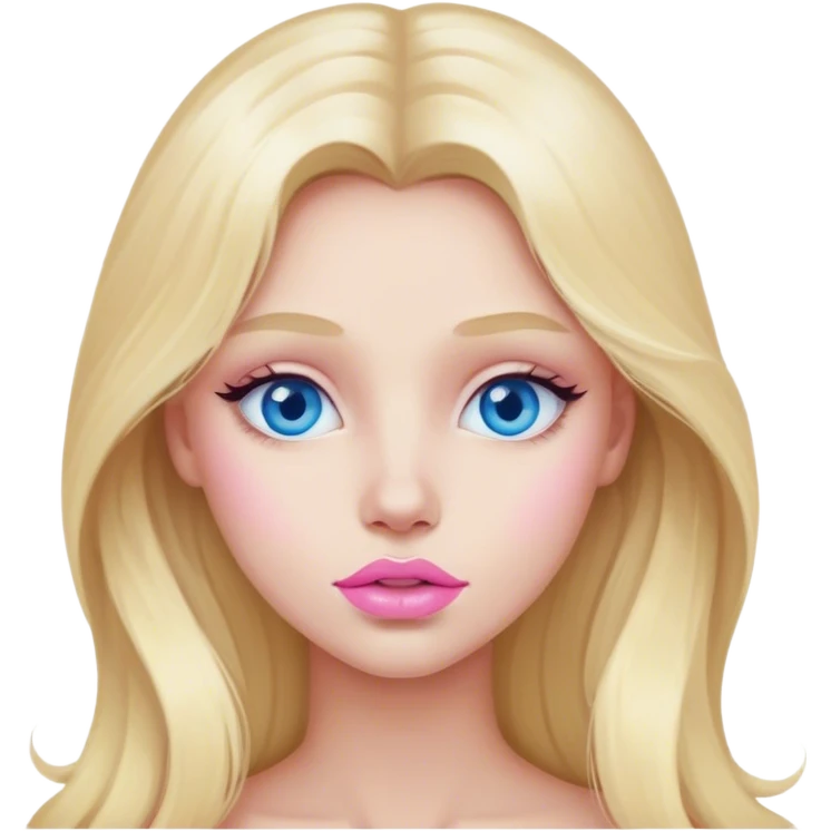 Cinematic realistic blonde with long hair, blue eyes and painted pastel pink lips came up with an idea emoji