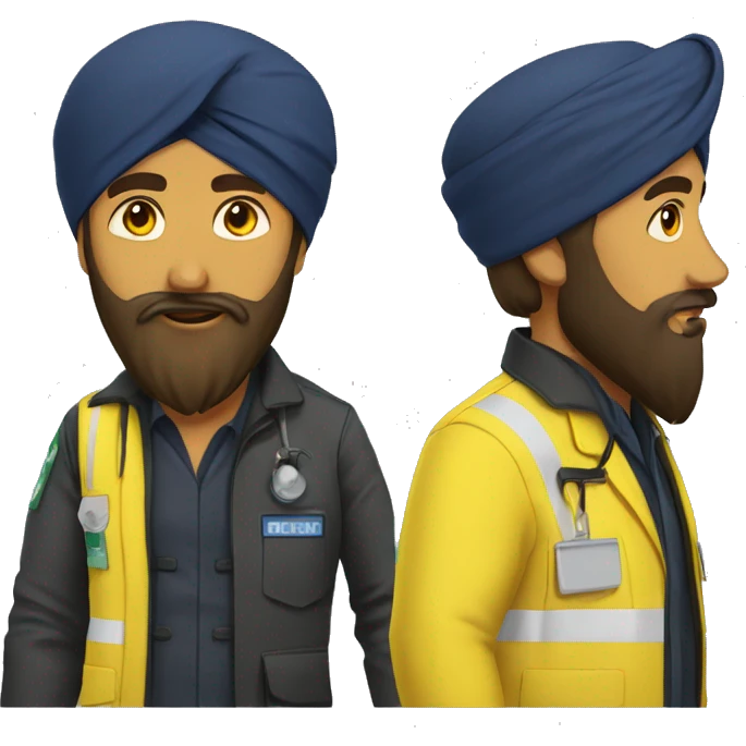 Sikh man with beard wearing a black turban and a yellow paramedic jacket emoji