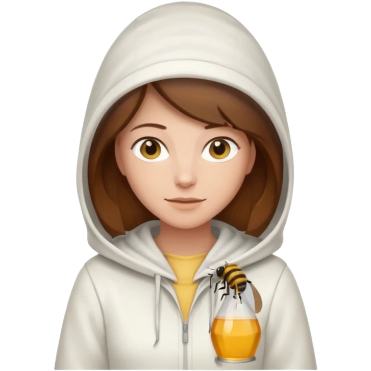 female bee keepers with brown hair, white outfit, white hood emoji
