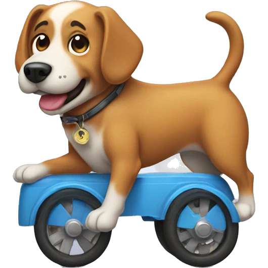 Dog on wheels farting emoji