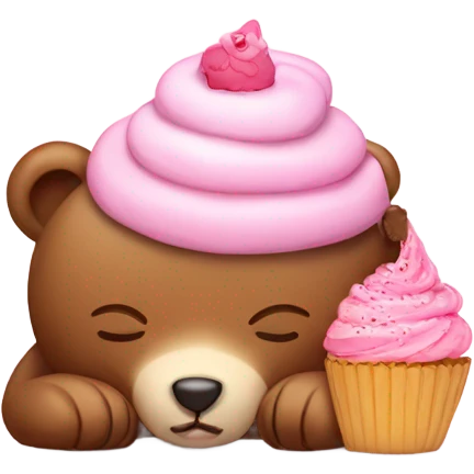 Sleeping teddy bear with cupcake on its head emoji