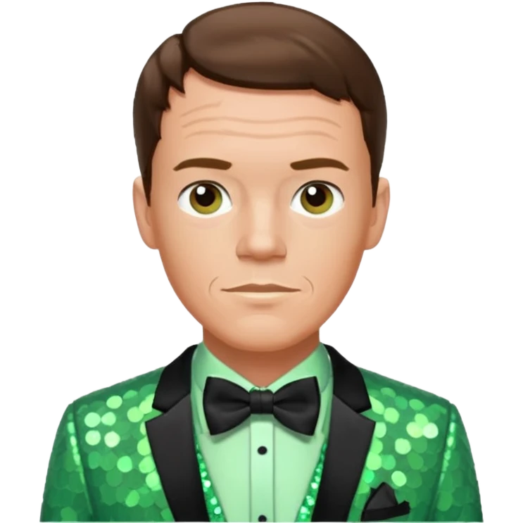 Matthew Lillard with brown hair, light green sequin suit with bow tie emoji