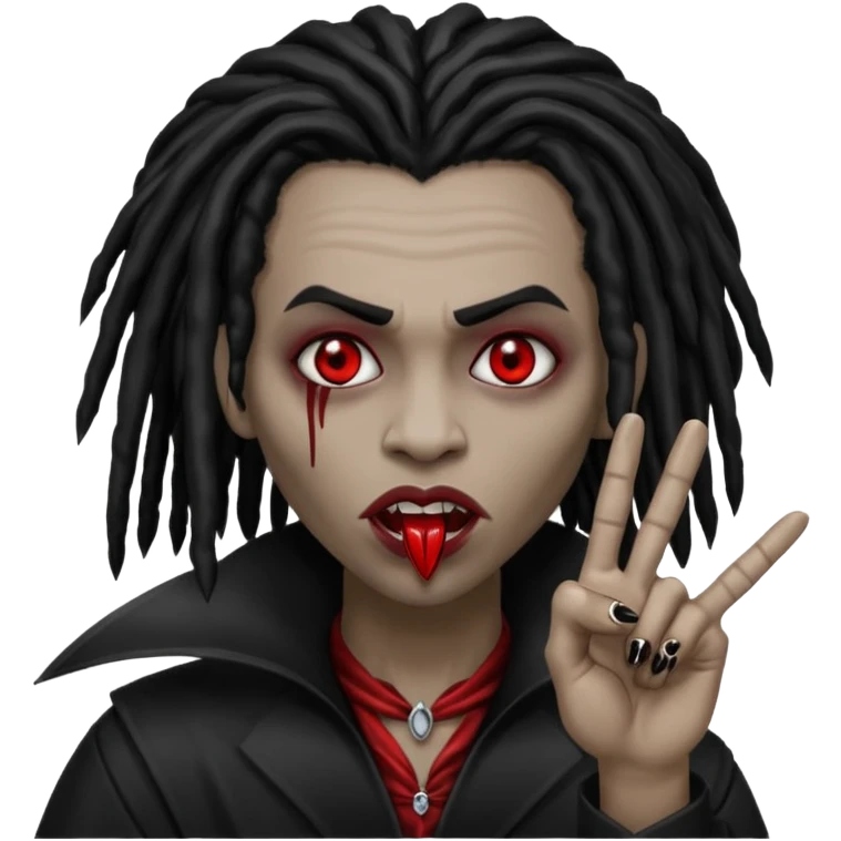 A black vampire with dreads throwing up da middle finger  emoji