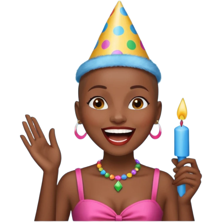 Classic mustang dark women with shaved head sing happy birthday emoji