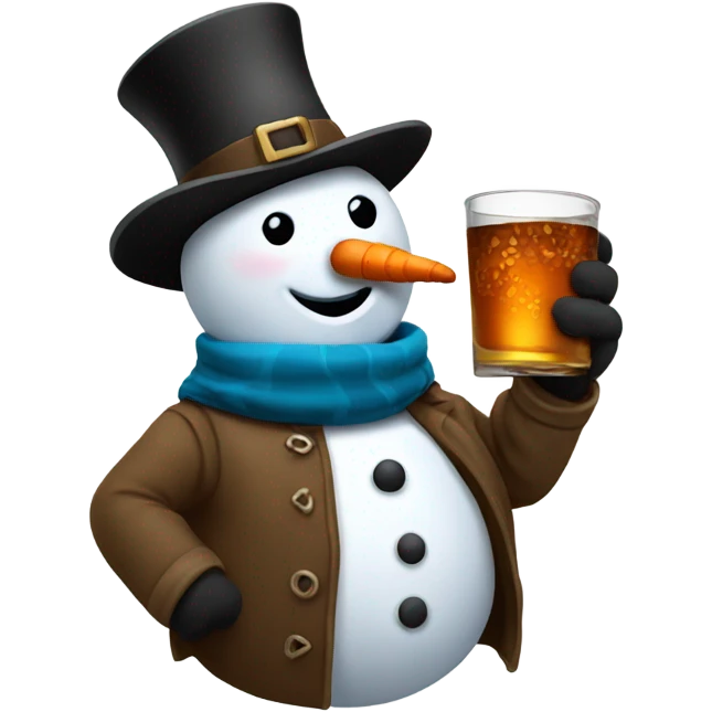 Snowman drinking whiskey out of flask emoji