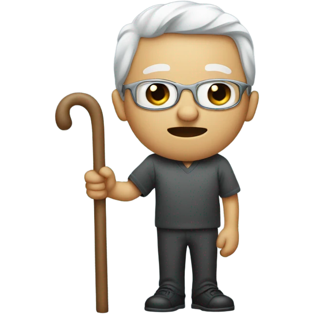 a blind person looking to the right, with a cane in hand, neutral facial expression emoji