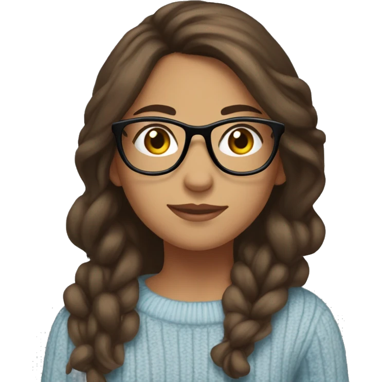 hispanic girl, long brown hair, brown eyes, full body, glasses, young, light blue winter sweater emoji