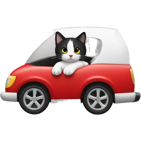 black and white cat in a red car emoji