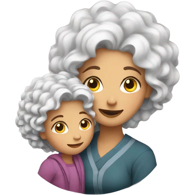 mum wit. White hair and daughter with curly hair hugging emoji