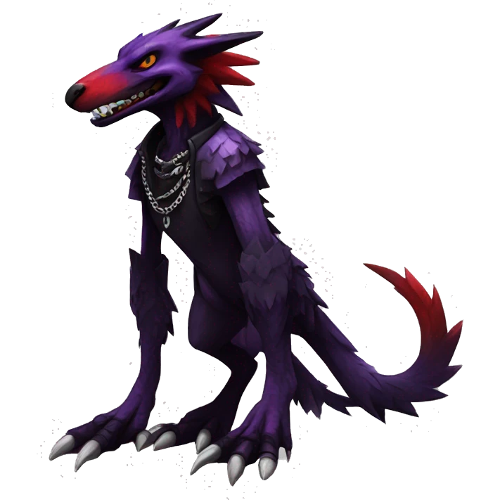Black and purple and red edgy punk vernid-sergal full body emoji