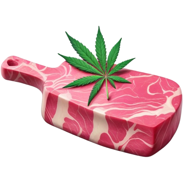 Pink marbled wagyu beef steak with cannabis leaf garnish emoji