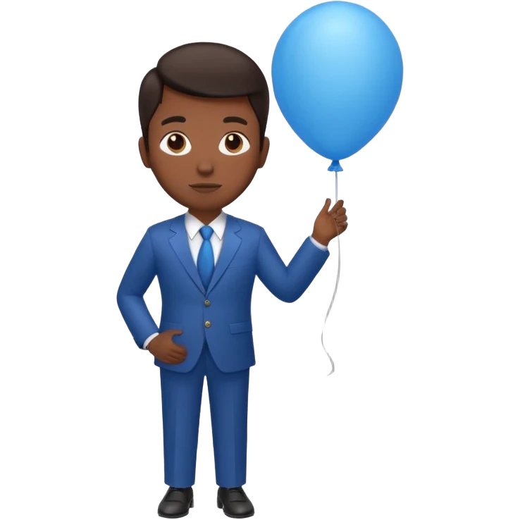 dark brown skin, office suit, hold blue balloon emoji