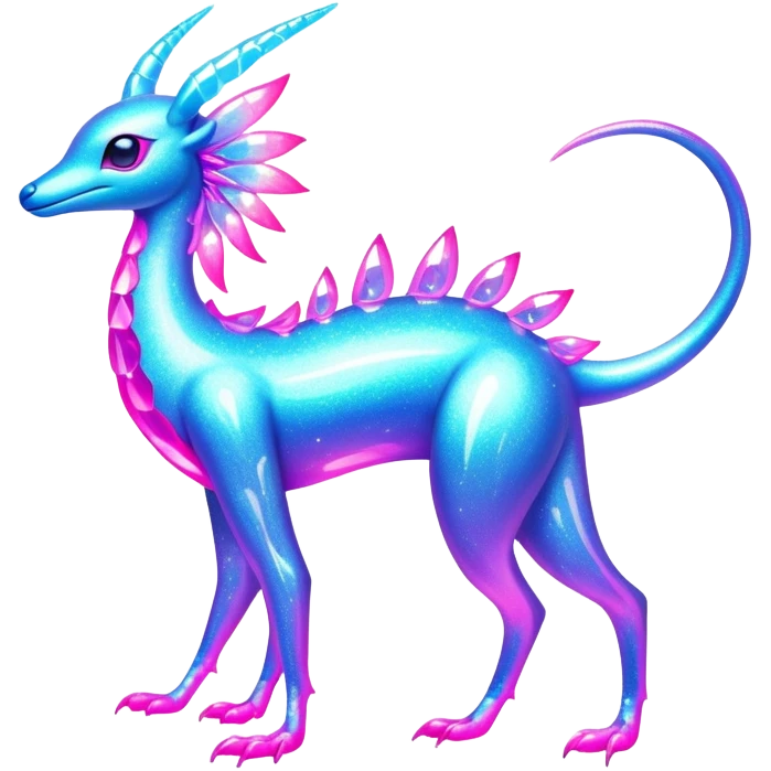 Shiny Exotic Futuristic Tropical Colorful Neon-colored Glittery Ethereal Sparkly Amaura-Aurorus-Fakémon-hybrid-creature (full body)  emoji