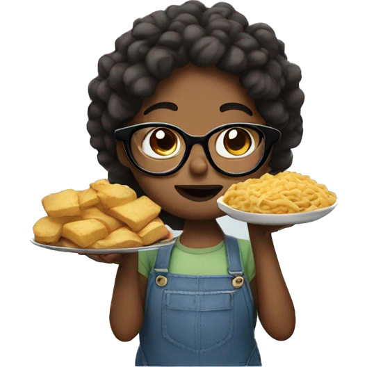 Girl with glasses stuffing her face with food emoji