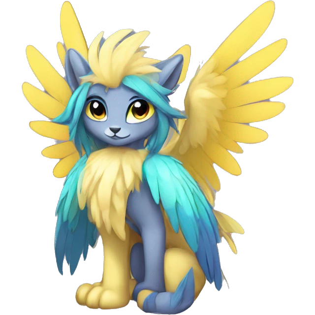 Anthro Sona Cool Edgy Cute Colorful Shy Winged Shiny Fakemon-Fantasy-Creature With Long Hair-Mane Full Body emoji