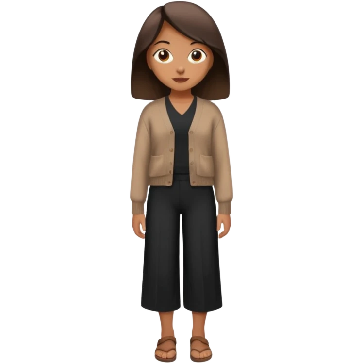 a girl wearing dark brown cardigan and black cullote pants emoji