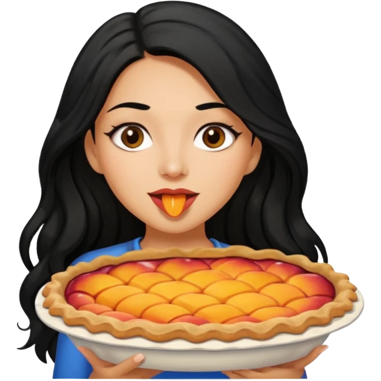 Sexy Latina with long black hair eating peach pie emoji
