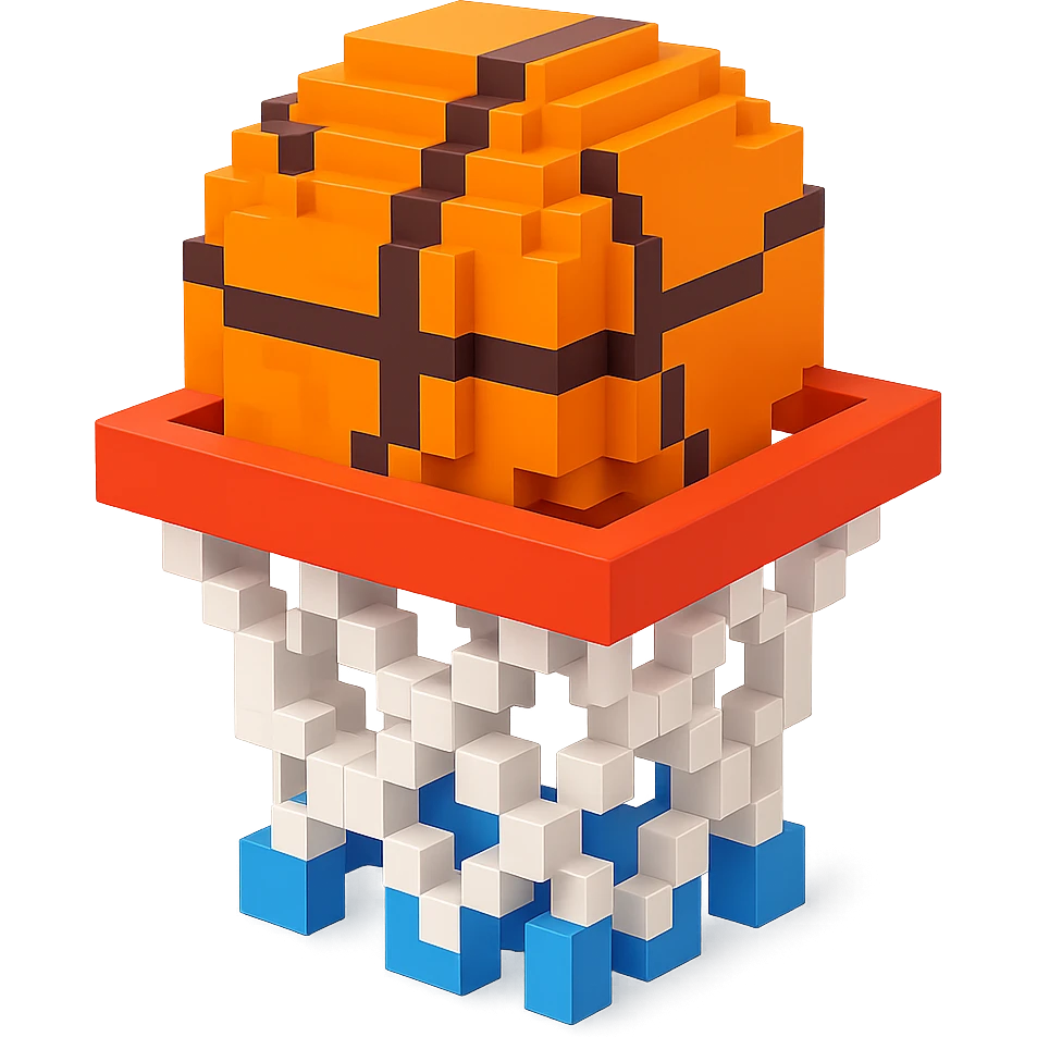 Voxel-style basketball in a net, variation 2 emoji