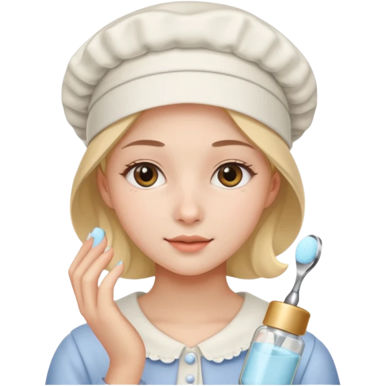 19 year old woman with a bonnet doing her skincare  emoji