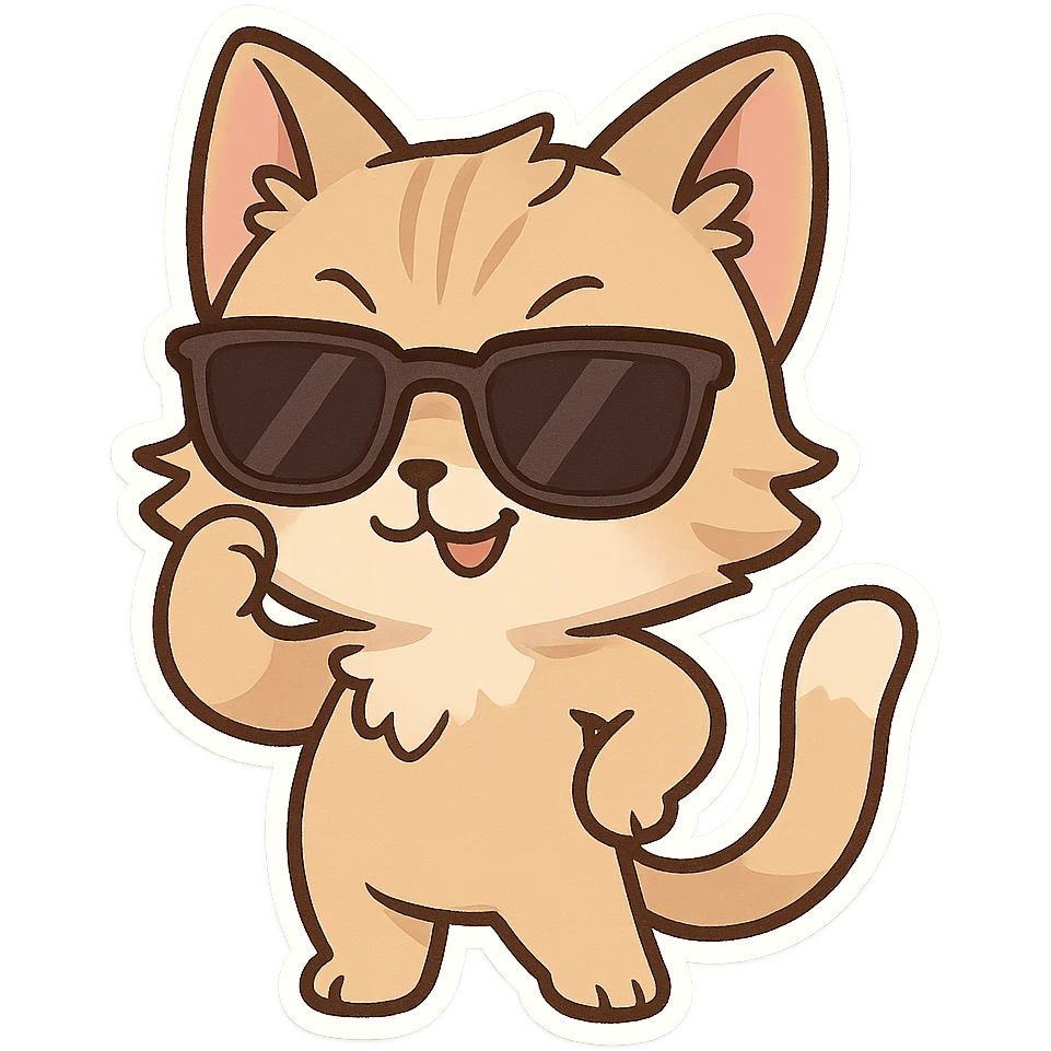 stylish cat wearing dark sunglasses, cheeky expression emoji