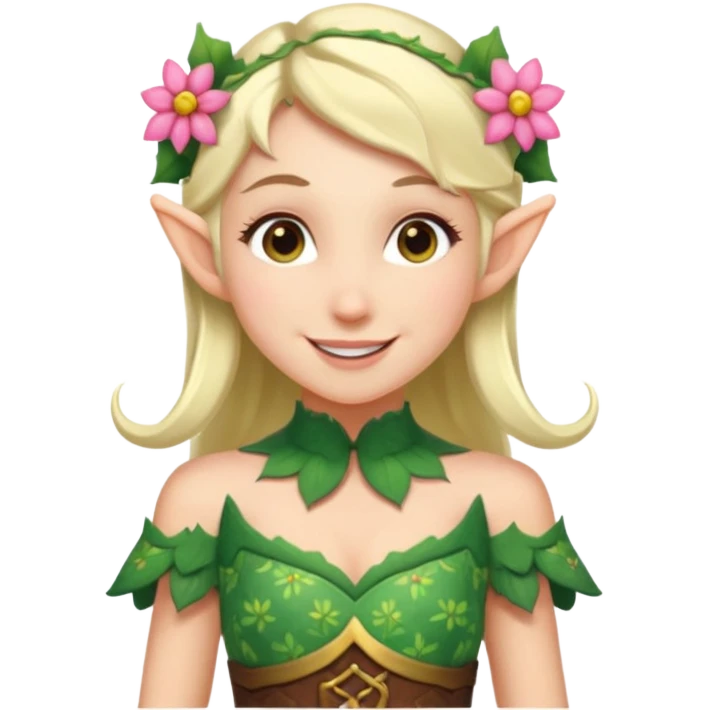 elf wearing flower pattern dress, Half Body. emoji