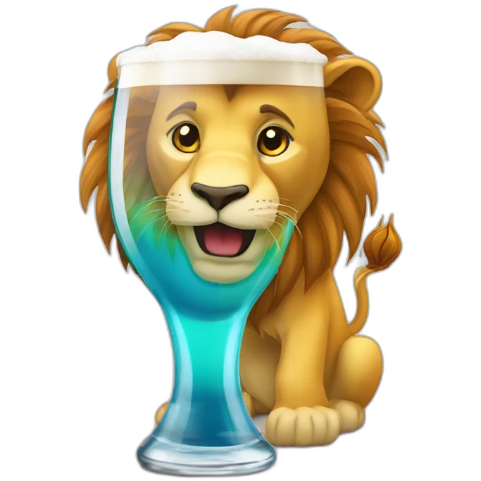 Un lion qui boit un verre de bière emoji
