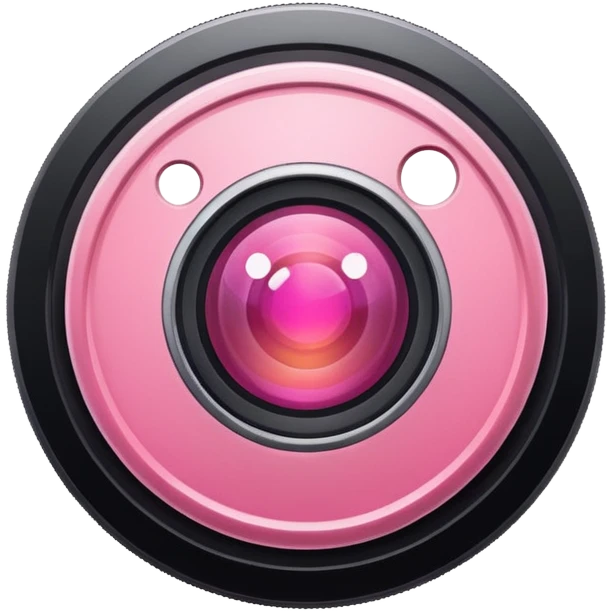 A round camera lens, apple emoji style, minimalist, with highlights, pink, no faces, no smileys, only lens, variant 1 emoji
