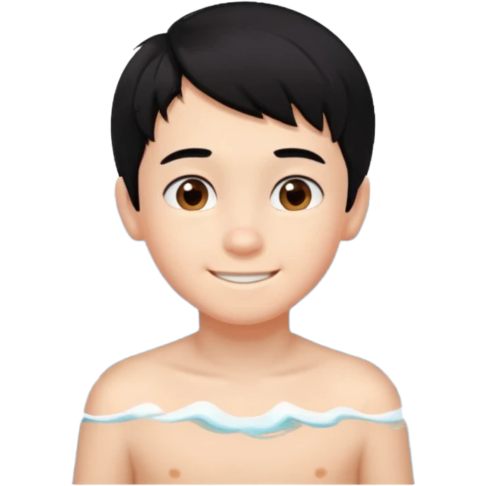 바다좋아하고, 게임 좋아하고, 귀여워, 남자아이, 검정머리야 10살, 부끄러움이 많아 emoji