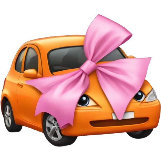 an orange car with a pink bow emoji